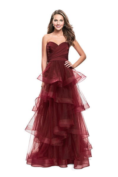 La Femme - 25430 Strapless Strappy Layered Tulle Dress Special Occasion Dress 00 / Wine