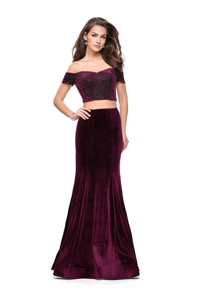 La Femme - 25496 Two Piece Off Shoulder Mermaid Gown Special Occasion Dress 00 / Wine