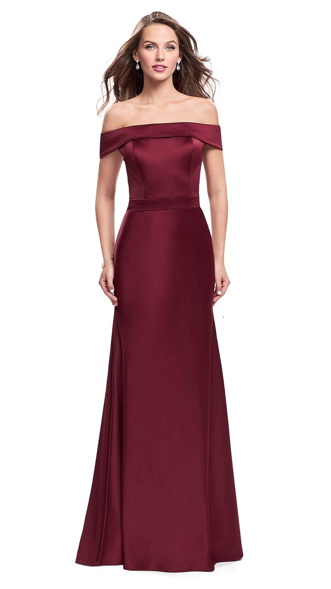 La Femme - 25579 Fitted Off Shoulder Trumpet Gown Bridesmaid Dresses 00 / Garnet