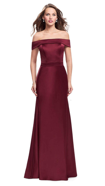 La Femme - 25579 Fitted Off Shoulder Trumpet Gown Bridesmaid Dresses 00 / Garnet