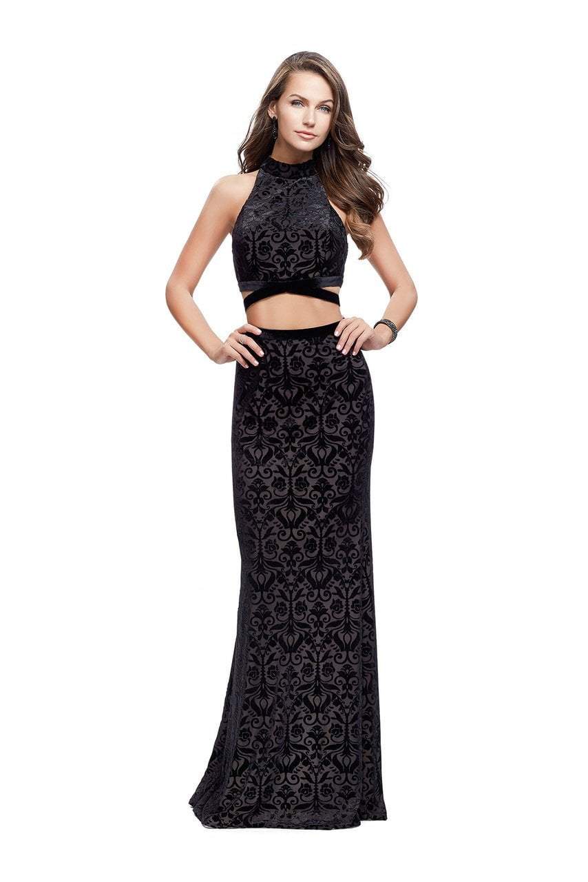 La Femme - 25589 High Neck Two-Piece Velvet Sheath Gown Special Occasion Dress