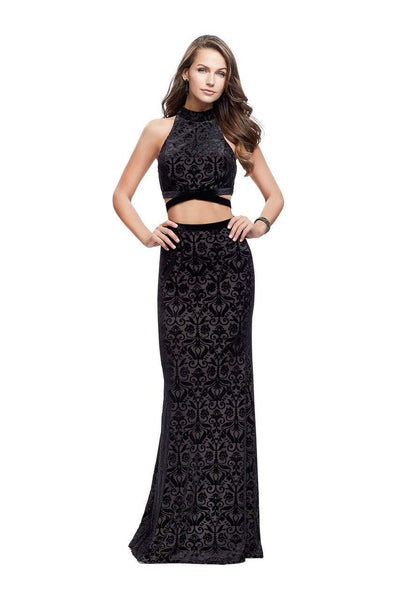 La Femme - 25589 High Neck Two-Piece Velvet Sheath Gown Special Occasion Dress