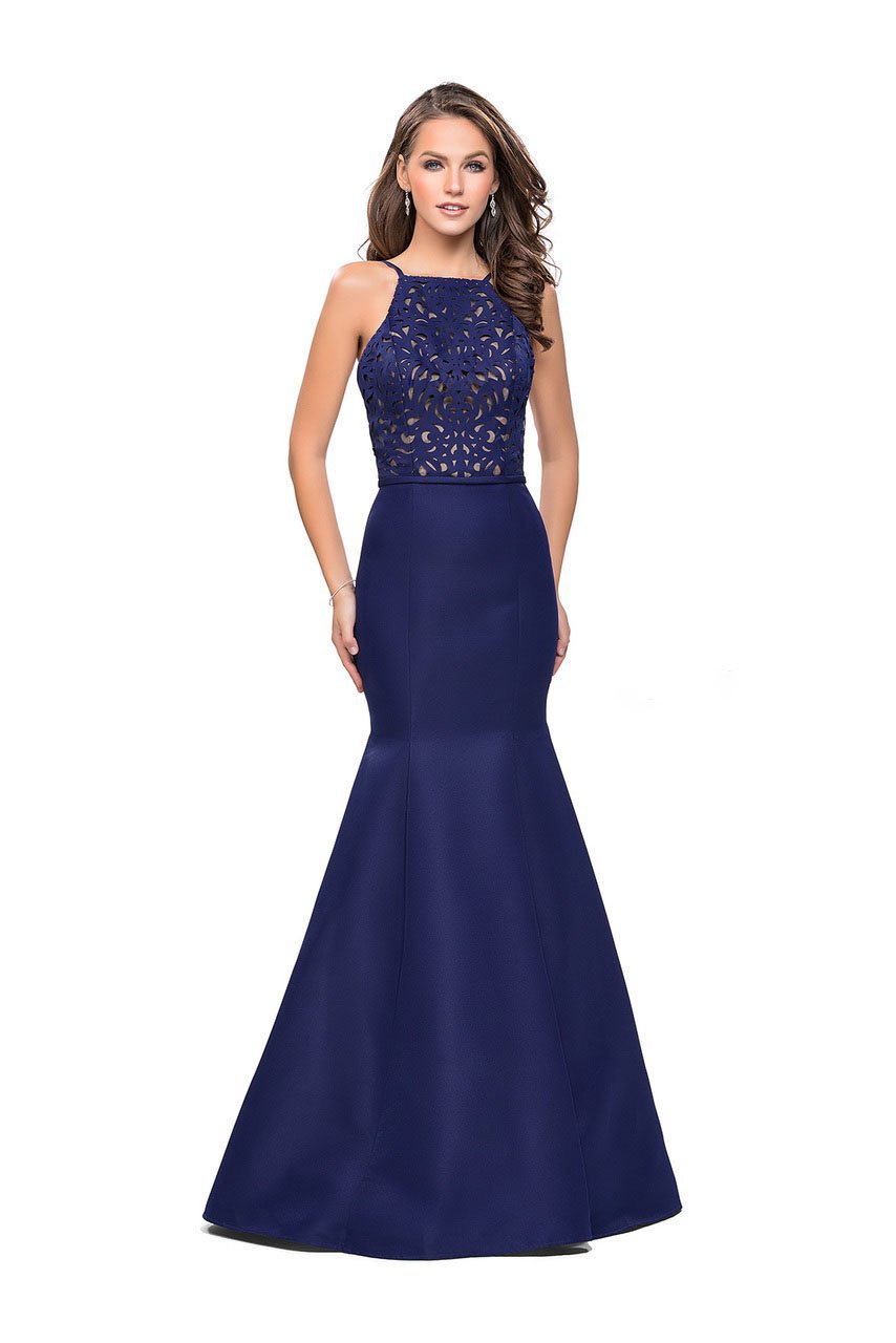 La Femme - 25650 Laser Cut Detailed Halter Mermaid Dress Special Occasion Dress