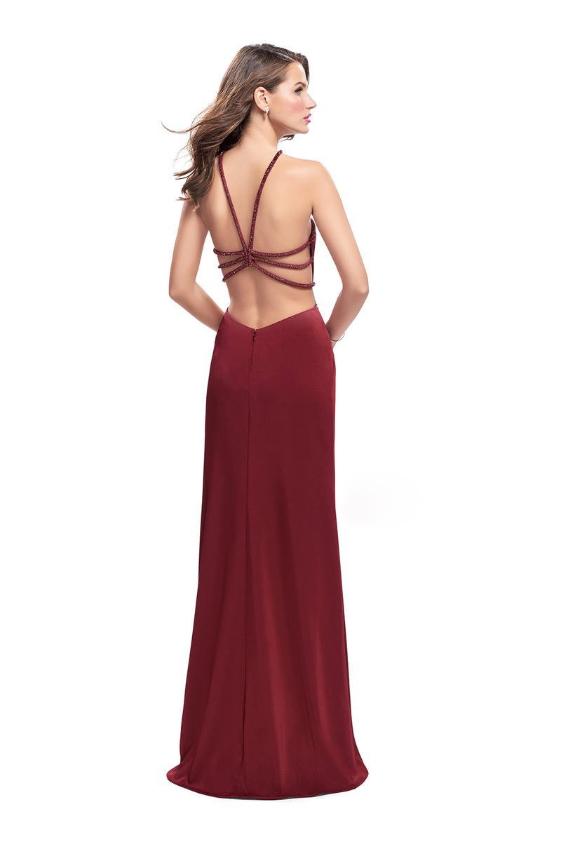 La Femme - 25698 Halter Fitted Strappy Slit Dress Special Occasion Dress