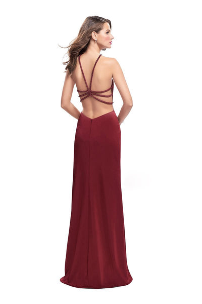 La Femme - 25698 Halter Fitted Strappy Slit Dress Special Occasion Dress