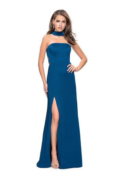 La Femme - 25735 High Neck Fitted Slit Dress Special Occasion Dress 00 / Teal