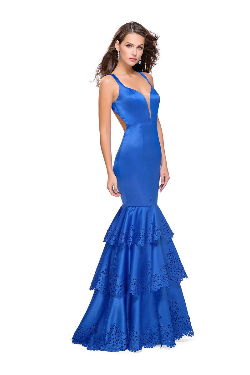 La Femme - 25749 Deep V-neck Satin Ruffled Mermaid Dress Special Occasion Dress