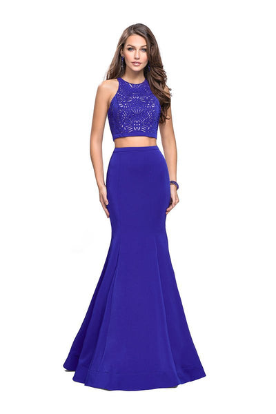 La Femme - 25759 Two Piece Cutout Jersey Trumpet Dress Special Occasion Dress 00 / Sapphire Blue