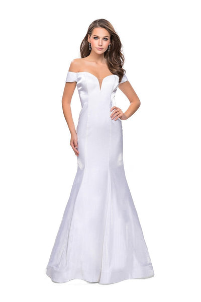 La Femme - 25764 Two Tone Off-Shoulder Satin Mermaid Dress Special Occasion Dress 00 / White