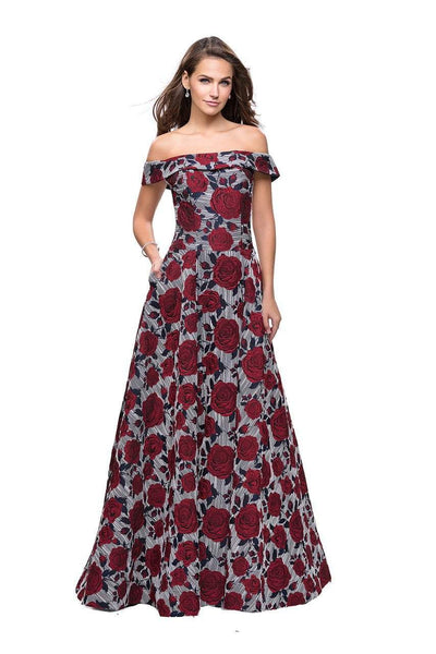 La Femme - 25790 Off the Shoulder Floral Print Jacquard Gown Special Occasion Dress