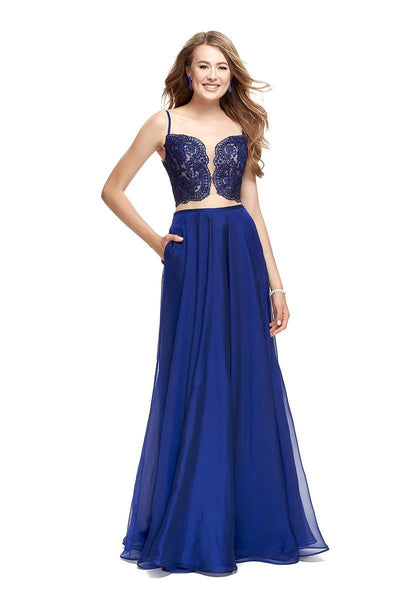 La Femme - 25830 Two Piece Beaded Lace Chiffon A-line Dress Special Occasion Dress 00 / Marine Blue