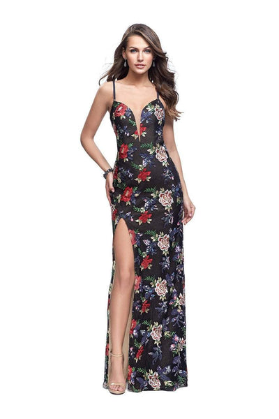 La Femme - 25900 Deep Sweetheart Strappy Floral Printed Gown Special Occasion Dress