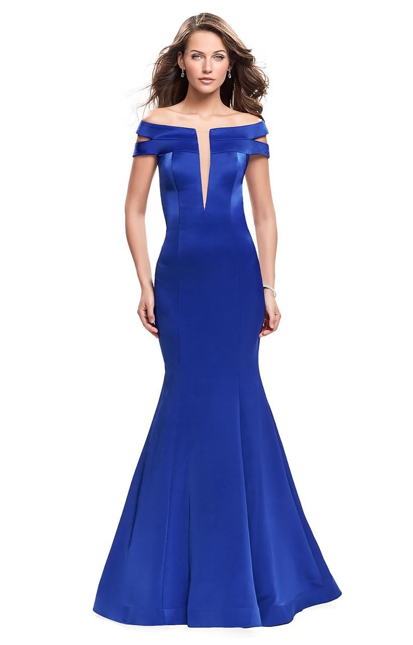 La Femme - 25903 Deep V-neck Mermaid Dress Special Occasion Dress 00 / Sapphire Blue