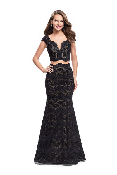 La Femme - 25918 Two Piece V-neck Trumpet Dress Special Occasion Dress 00 / Black