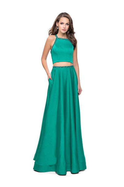 La Femme - 25978 High Halter Neck Two-Piece A-line Gown Special Occasion Dress 00 / Jade
