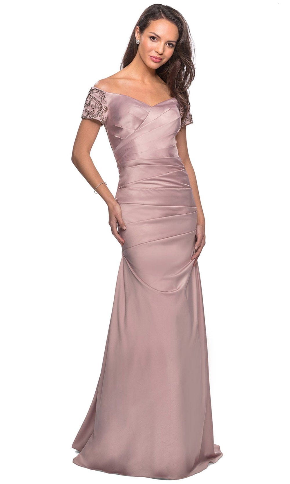 La Femme 25996 - Embellished Pleated Long Dress Special Occasion Dress 2 / Champagne