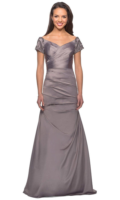 La Femme 25996 - Embellished Pleated Long Dress Special Occasion Dress 2 / Silver