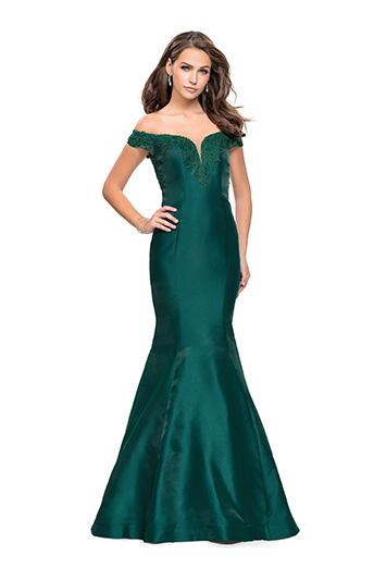 La Femme - 26001 Embellished Off Shoulder Mermaid Dress Special Occasion Dress 00 / Forest Green