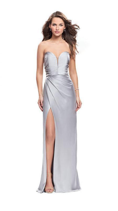 La Femme - 26017 Plunging Sweetheart Draping Satin Sheath Gown Special Occasion Dress