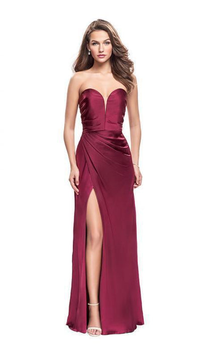 La Femme - 26017 Plunging Sweetheart Draping Satin Sheath Gown Special Occasion Dress