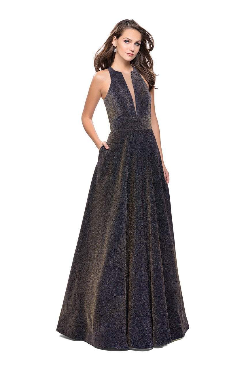 La Femme - 26073 Sparkling Mikado Halter A-line Gown Special Occasion Dress