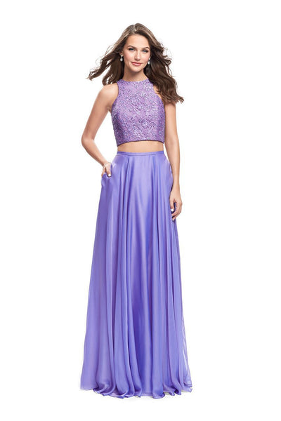 La Femme - 26087 Beaded Lace Two Piece Chiffon A-line Dress Special Occasion Dress 00 / Periwinkle