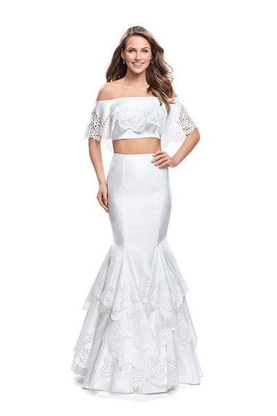 La Femme - 26193 Two Piece Laser Cut Mermaid Dress Special Occasion Dress 00 / Ivory