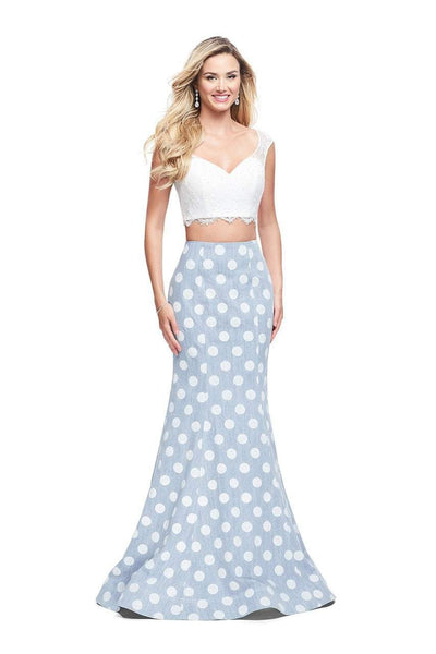 La Femme - 26206 Two Piece Lace and Denim Polka Dot Trumpet Gown Special Occasion Dress