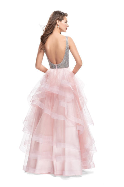 La Femme - 26223 Metallic Beaded Plunging Bodice Tulle Ballgown Special Occasion Dress