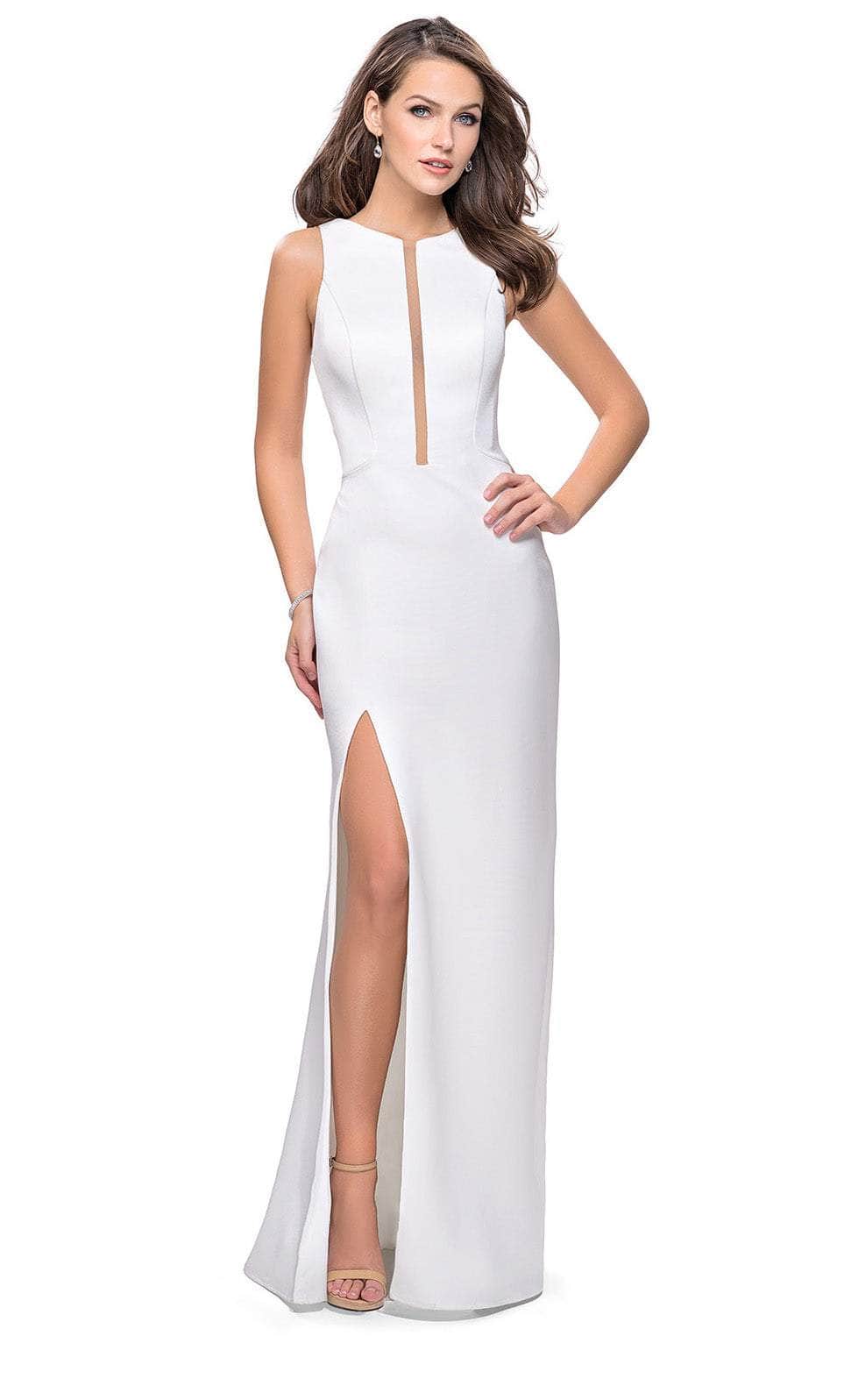 La Femme - 26235 Jewel Neck Satin Sheath Dress Evening Dresses 00 / White