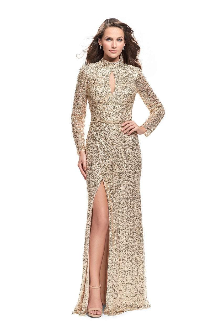 La Femme - 26263 Long Sleeve High Neck Sequined Evening Gown Special Occasion Dress