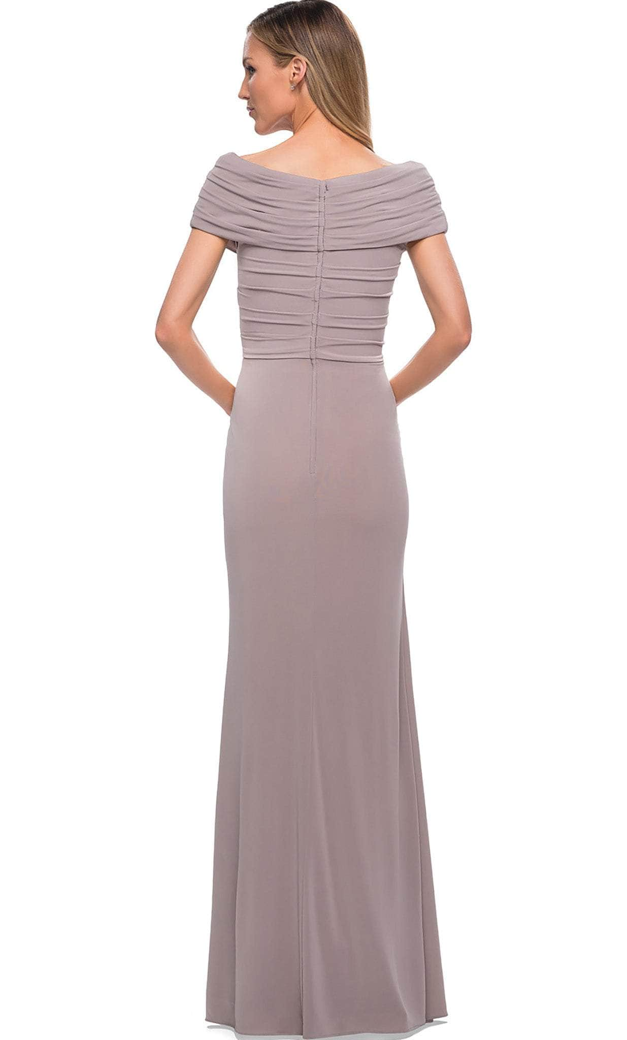 La Femme - 26519 Off Shoulder V Neck Long Sheath Jersey Gown Mother of the Bride Dresses