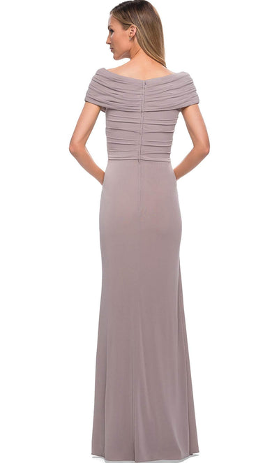 La Femme - 26519 Off Shoulder V Neck Long Sheath Jersey Gown Mother of the Bride Dresses