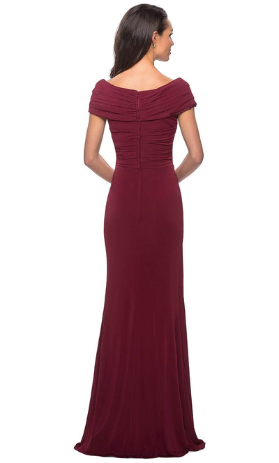 La Femme - 26519 Off Shoulder V Neck Long Sheath Jersey Gown Mother of the Bride Dresses