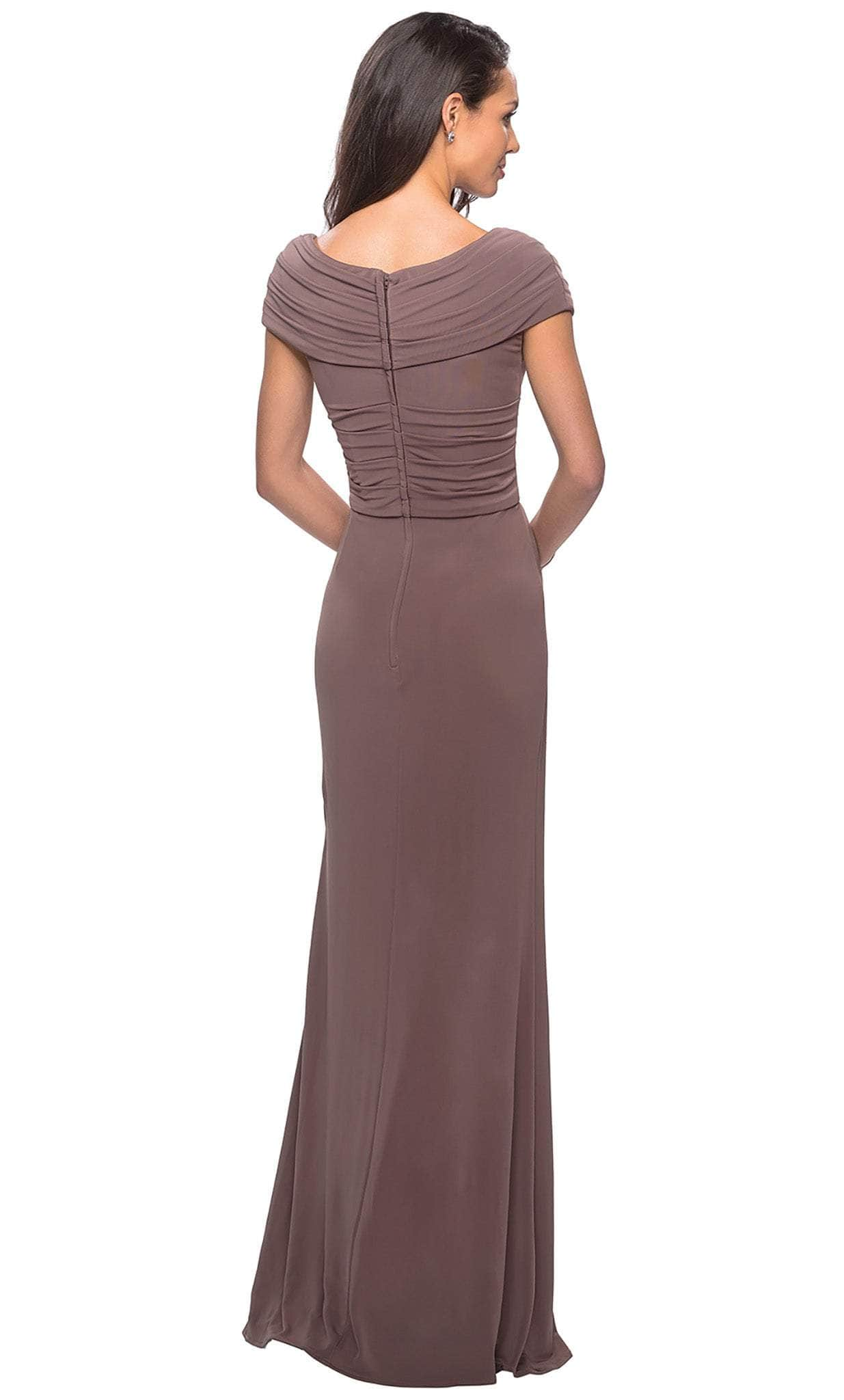 La Femme - 26519 Off Shoulder V Neck Long Sheath Jersey Gown Mother of the Bride Dresses