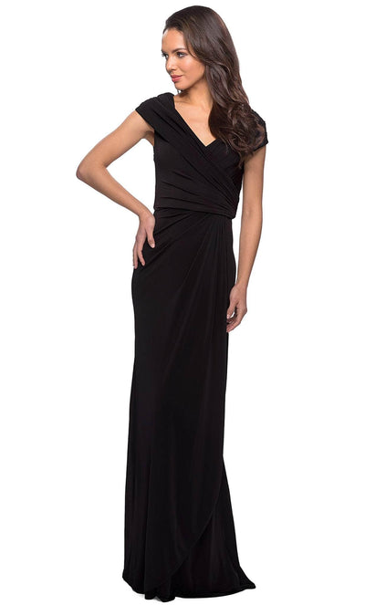 La Femme - 26519 Off Shoulder V Neck Long Sheath Jersey Gown Mother of the Bride Dresses