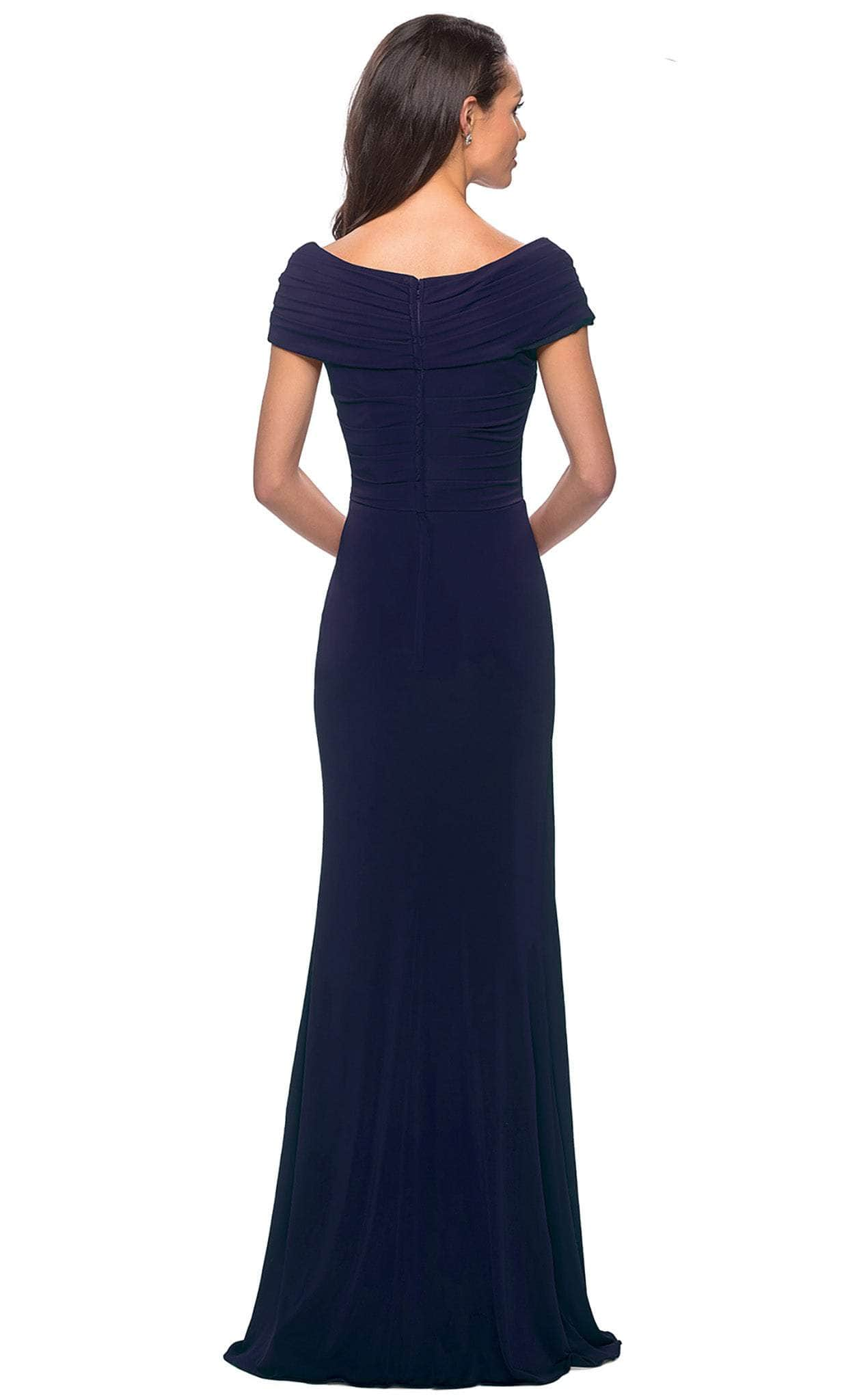 La Femme - 26519 Off Shoulder V Neck Long Sheath Jersey Gown Mother of the Bride Dresses