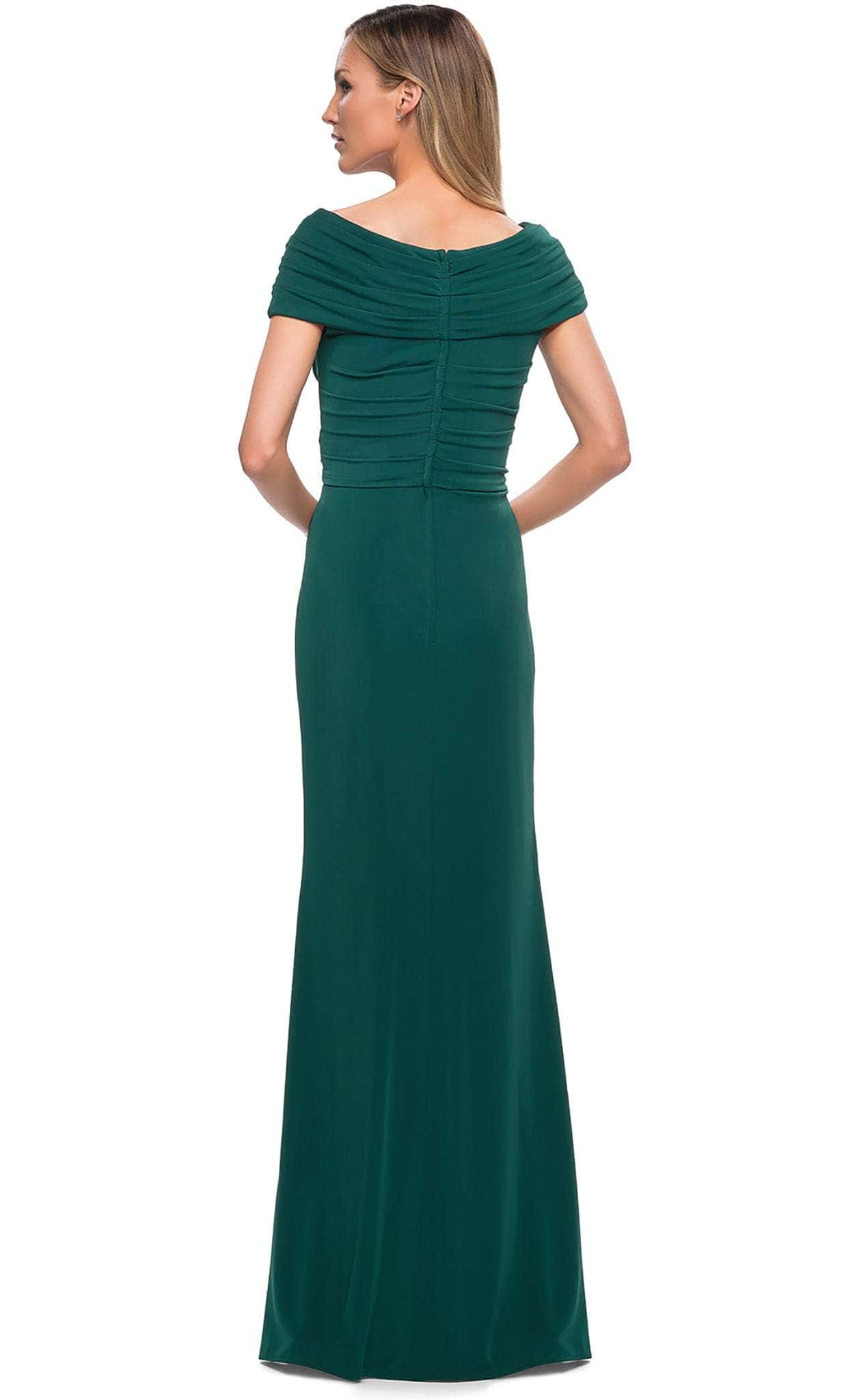 La Femme - 26519 Off Shoulder V Neck Long Sheath Jersey Gown Mother of the Bride Dresses