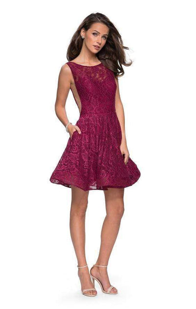 La Femme - 26616 Deep Scoop Back All Over Lace Short Dress Homecoming Dresses 00 / Boysenberry