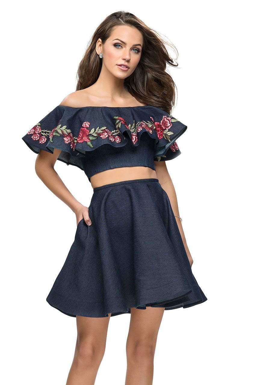 La Femme - 26627 Two Piece Floral Applique Denim Dress Special Occasion Dress