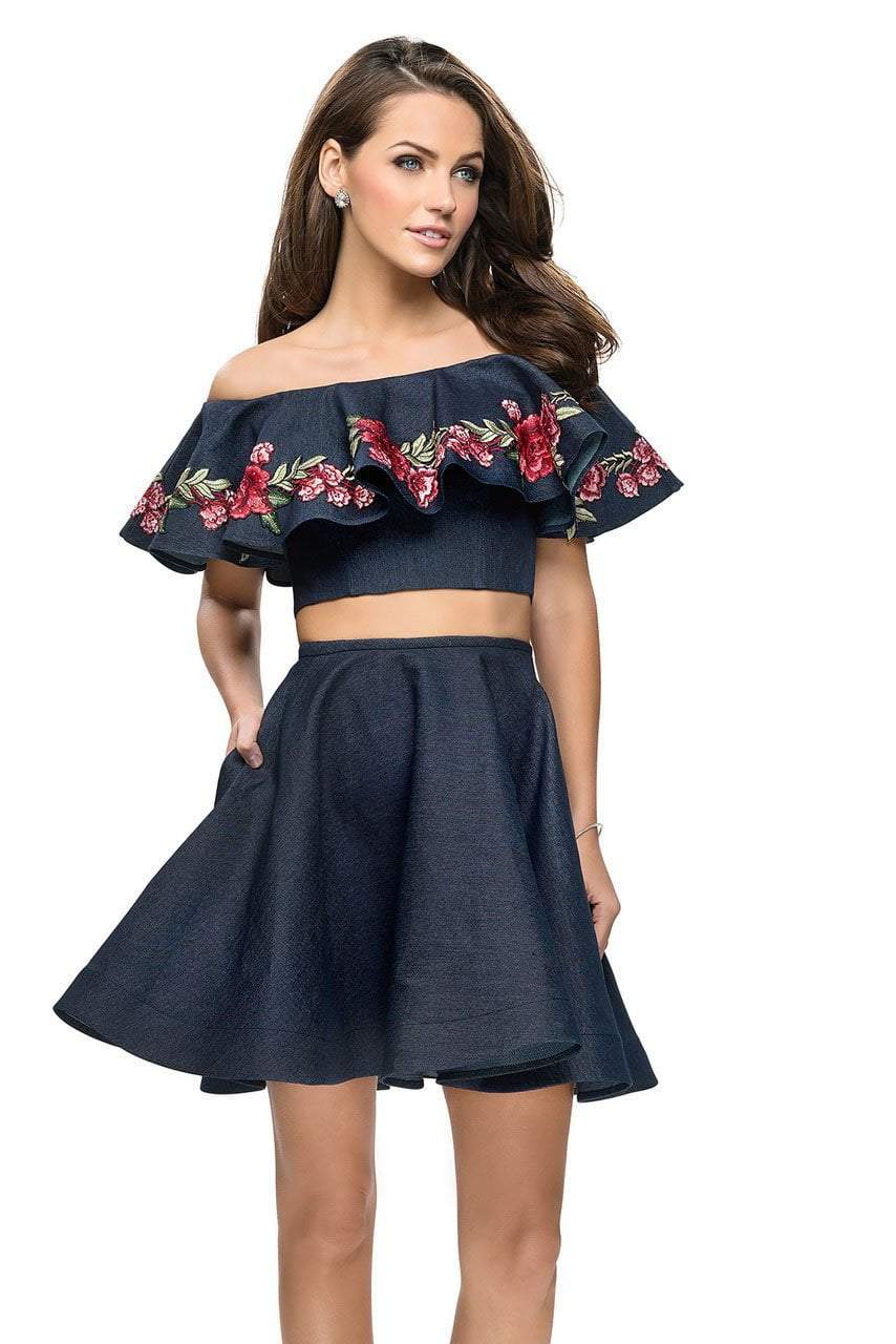 La Femme - 26627 Two Piece Floral Applique Denim Dress Special Occasion Dress