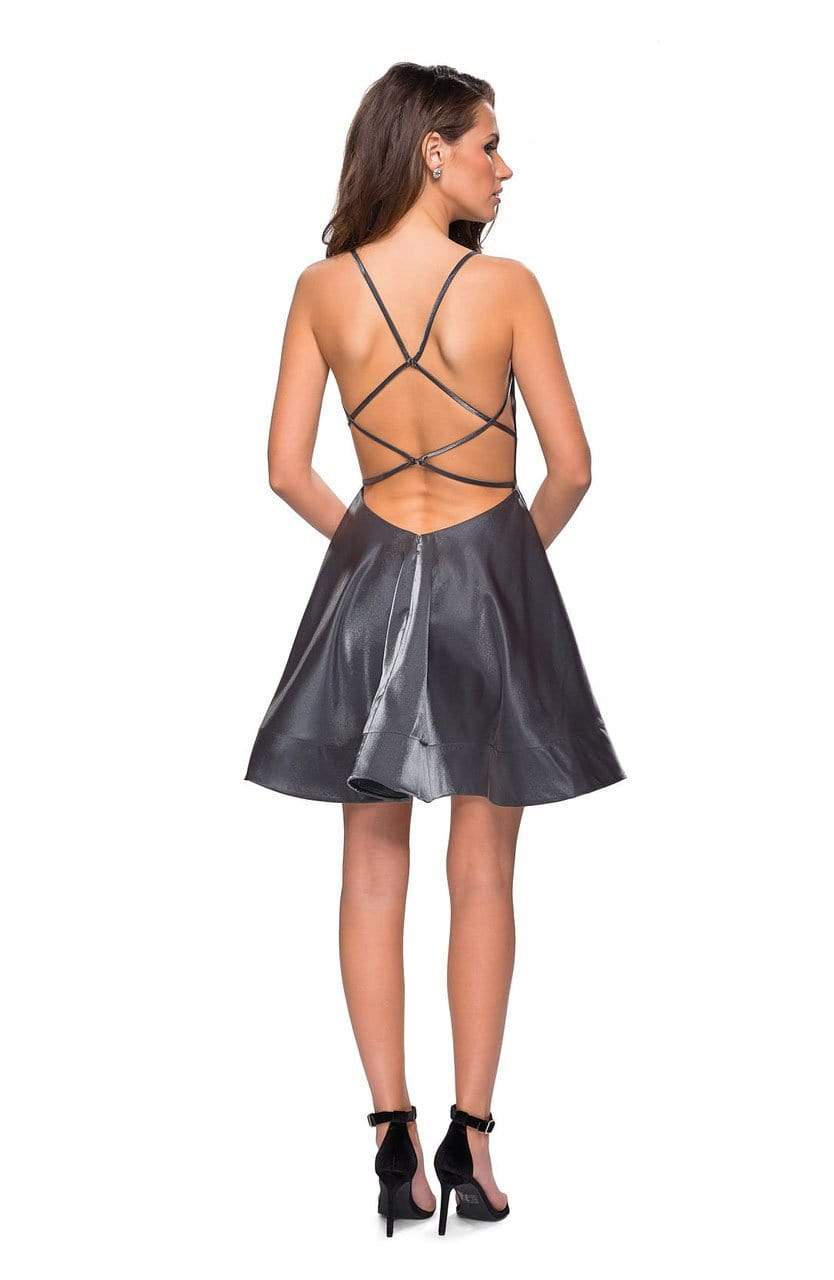 La Femme - 26659 Deep V-neck Stretch Satin A-line Dress Special Occasion Dress
