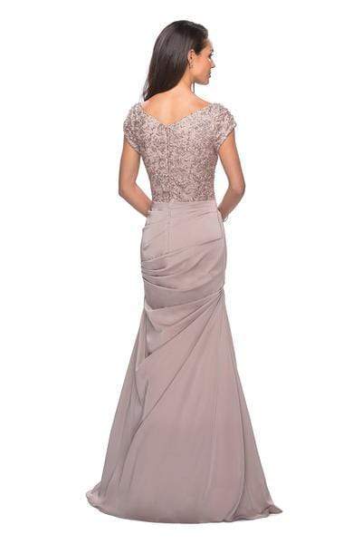 La Femme - 26806 Short Sleeve Embroidered Bodice Ruched Mermaid Gown Mother of the Bride Dresses