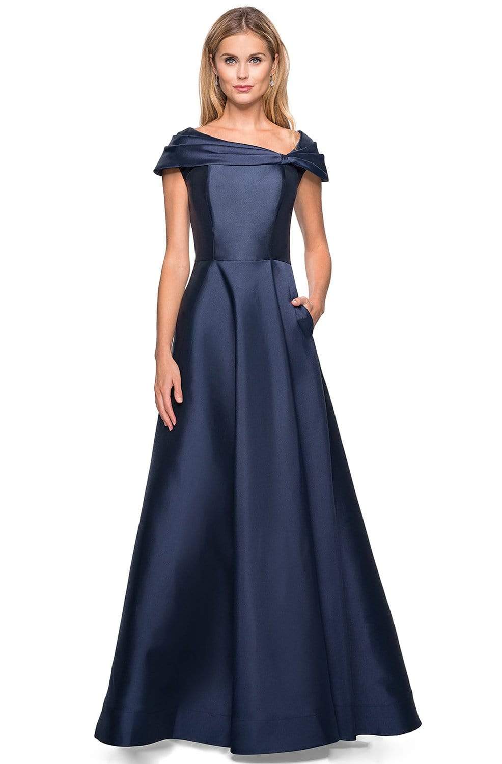 La Femme - 26877 Asymmetric Mikado A-line Gown Formal Gowns 2 / Navy