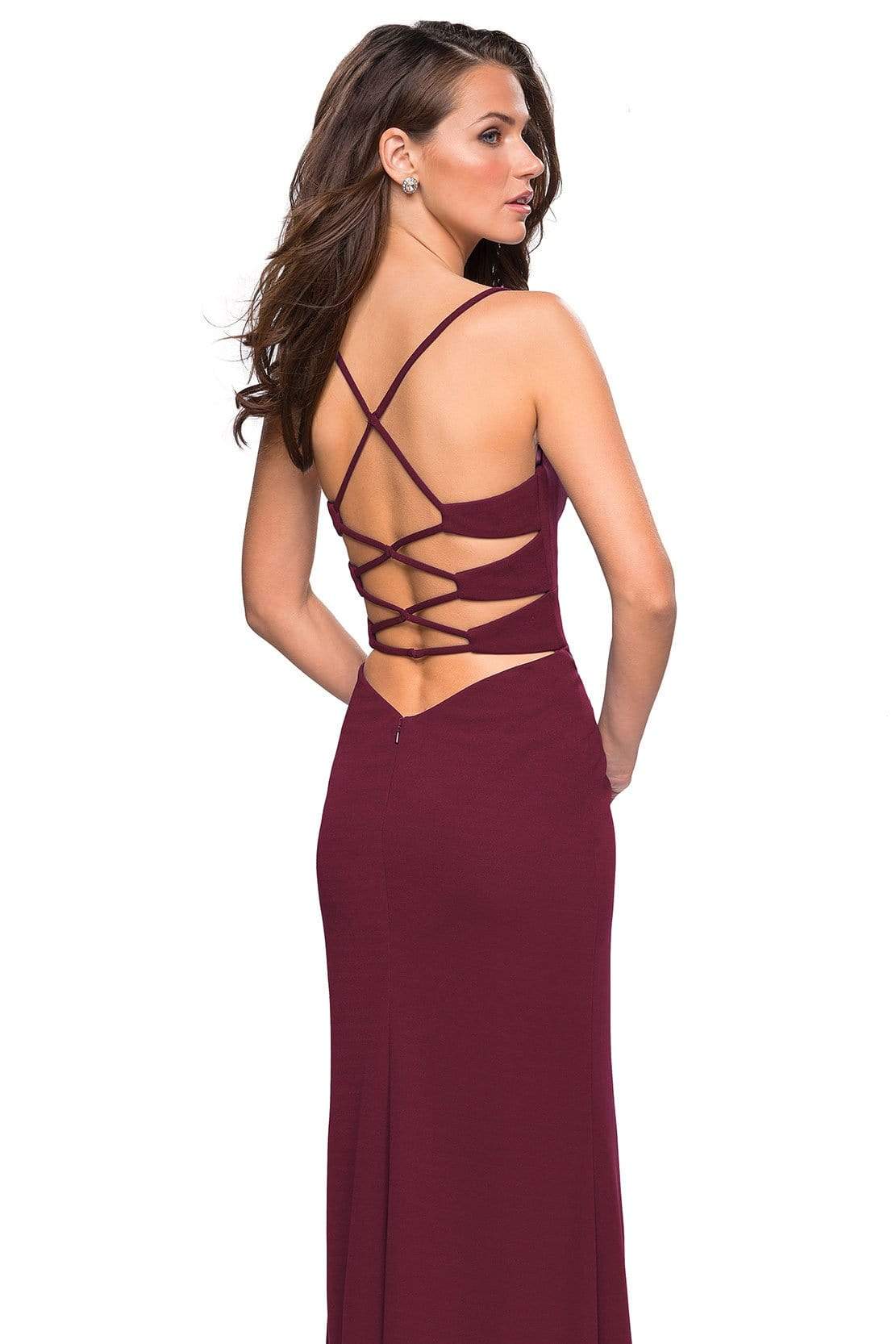 La Femme - 26940 Crisscrossed Lace Up Back High Slit Gown Special Occasion Dress