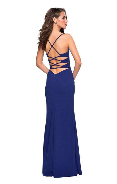 La Femme - 26940 Crisscrossed Lace Up Back High Slit Gown Special Occasion Dress