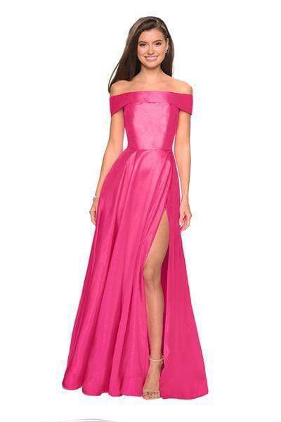 La Femme - 27005 Off Shoulder High Slit Prom Dress Prom Dresses 00 / Bright Pink