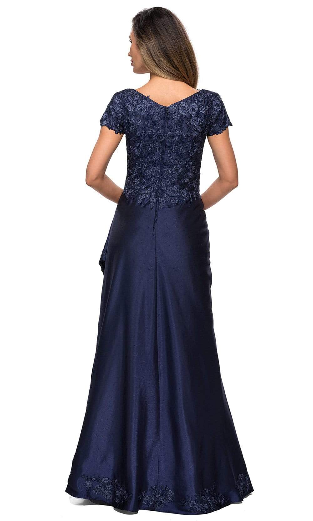 La Femme - 27033 Floral Embroidery Stretch Satin A-Line Gown Mother of the Bride Dresses