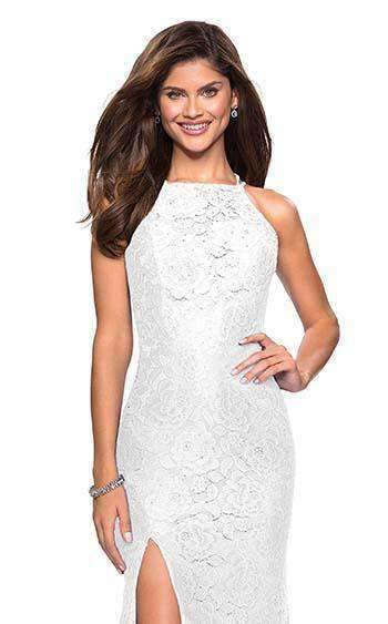 La Femme - 27046 Strappy Halter Lace Gown with Slit Special Occasion Dress