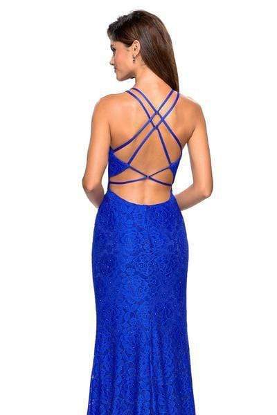 La Femme - 27046 Strappy Halter Lace Gown with Slit Special Occasion Dress
